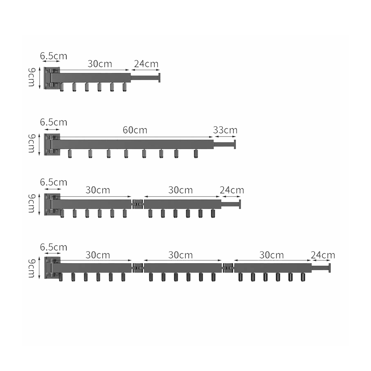 Wall-Mounted Metal Triple Foldable Clothes Drying Rack with Extension Rod, Push-Pull Design, 180° Rotation, and Punch-Free Installation