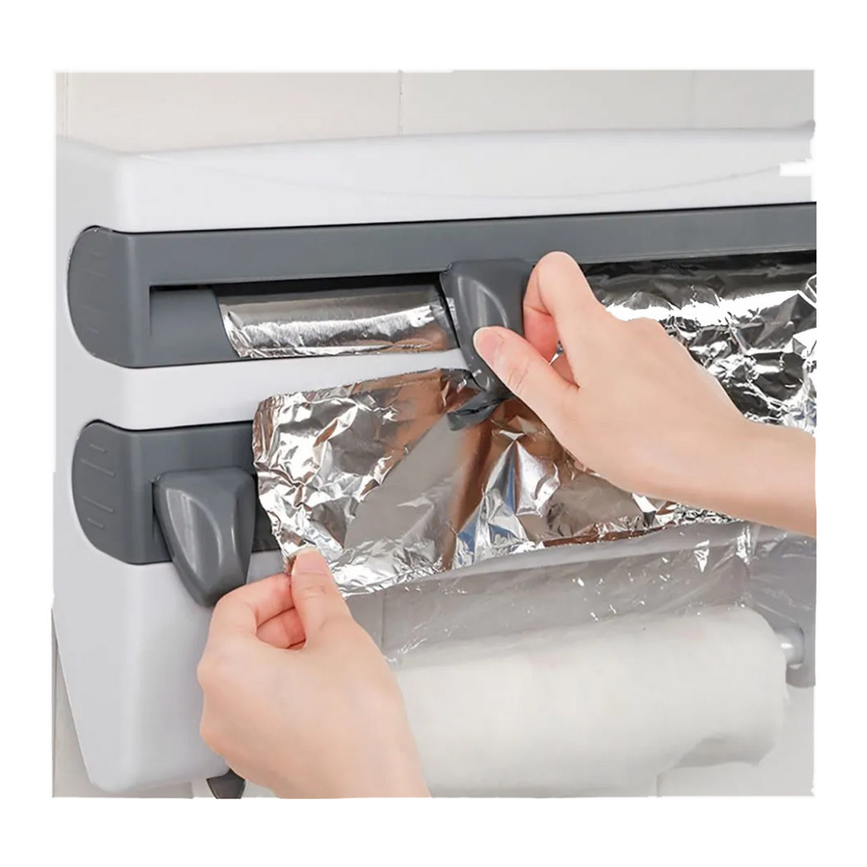 حامل ورق ثلاثي جداري للمطبخ لتوزيع ورق القصدير وورق التغليف ولفائف المناشف الورقية