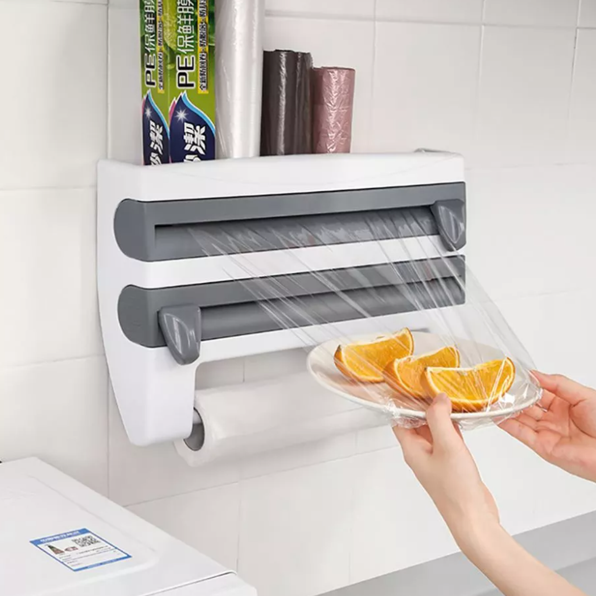 حامل ورق ثلاثي جداري للمطبخ لتوزيع ورق القصدير وورق التغليف ولفائف المناشف الورقية