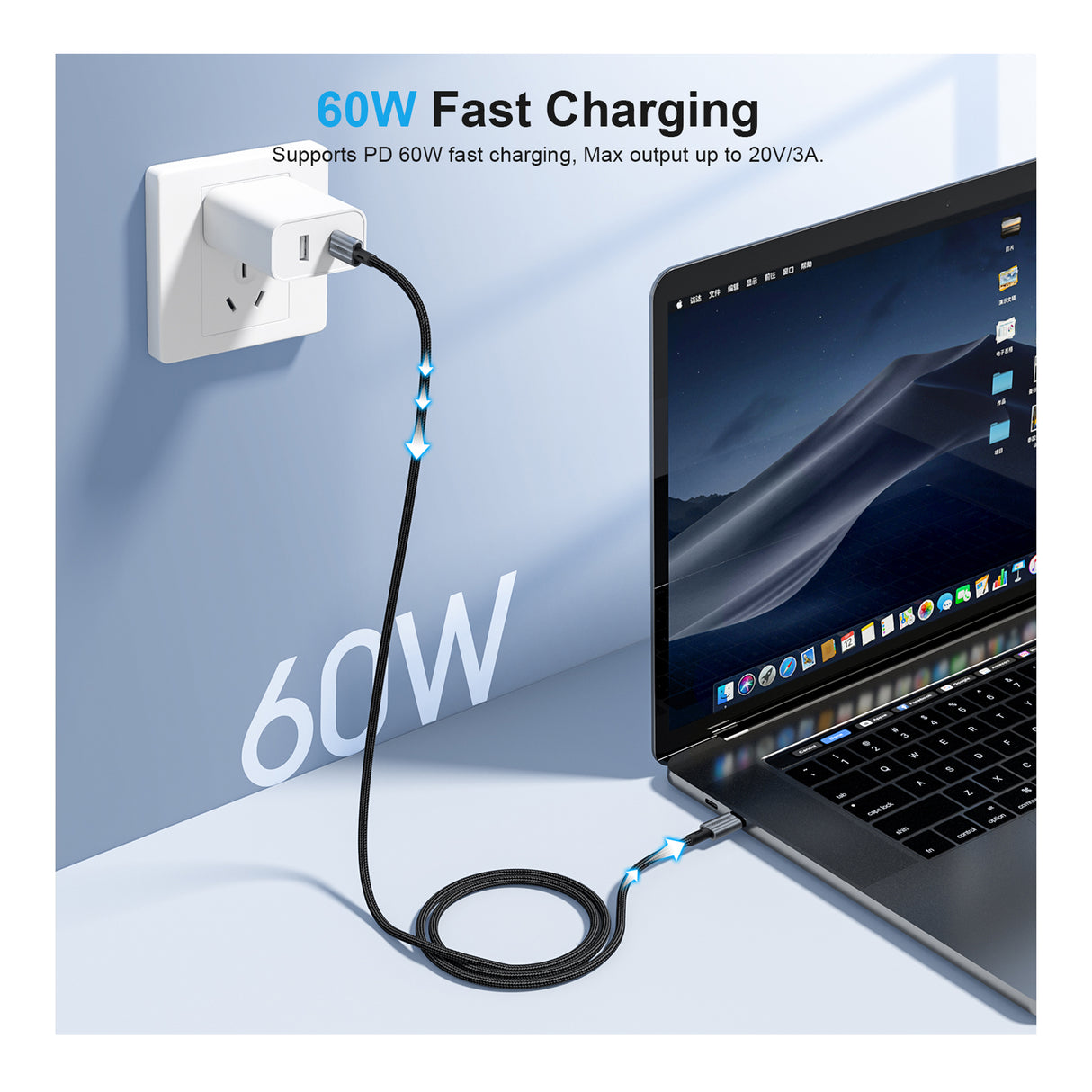 Choetech - USB-C to USB-C PD60W Cable 1.2 M - black - Zayoom