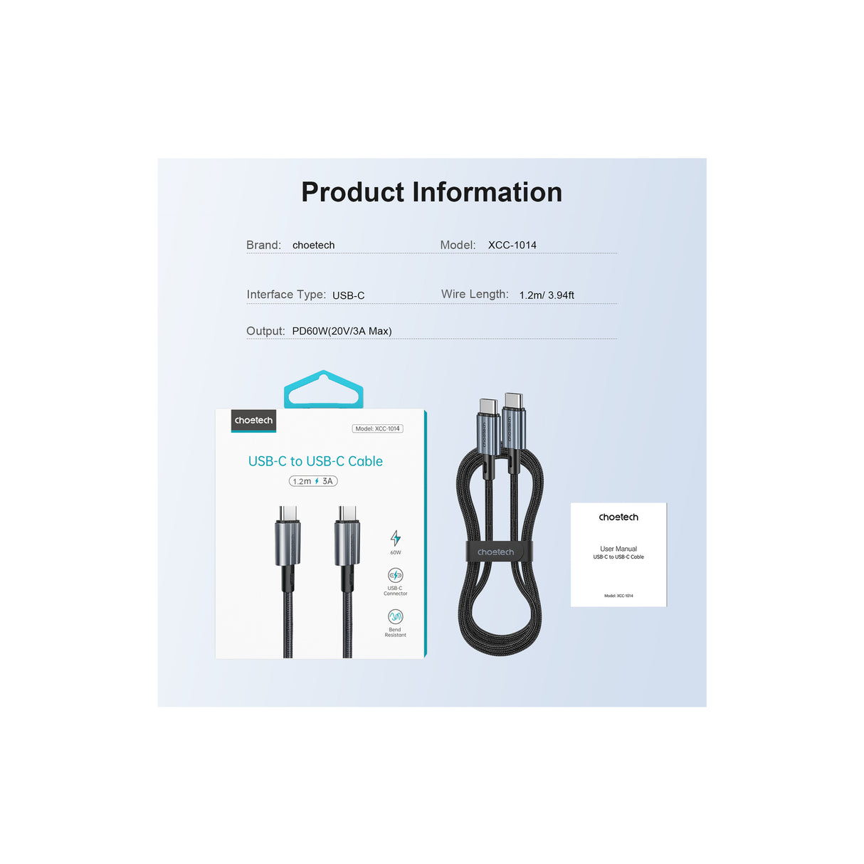 Choetech - USB-C to USB-C PD60W Cable 1.2 M - black - Zayoom