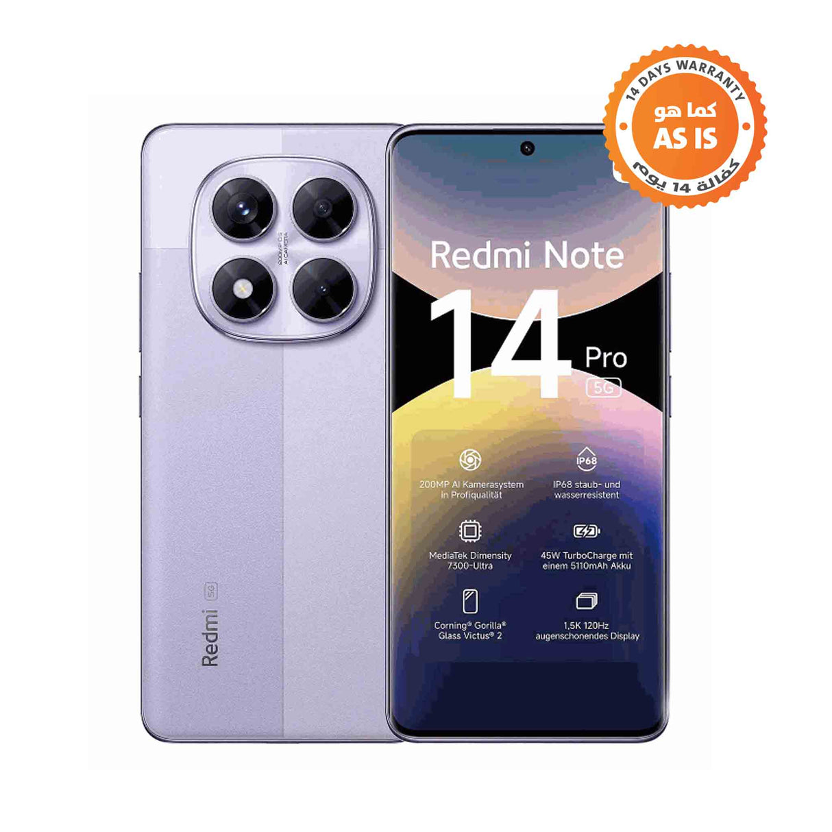 Xiaomi Redmi Note 14 Pro - 5G - 8GB RAM 256GB ROM - Mobile Phone - Lavender Purple (ASIS) - Zayoom