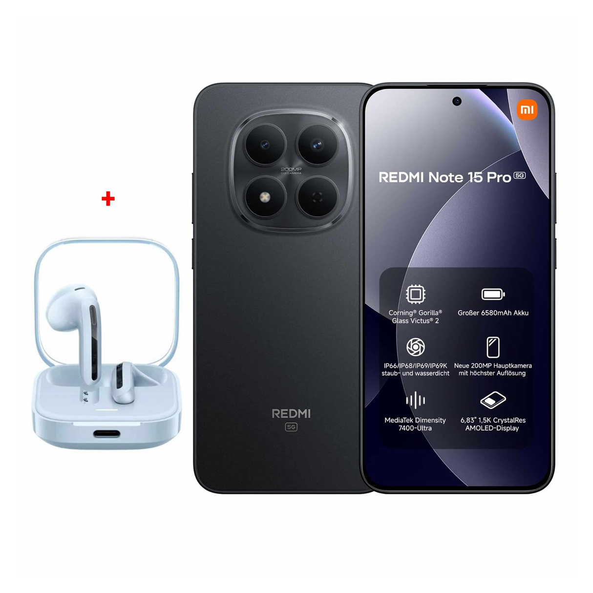 شاومي ريدمي نوت 15 برو 5جي – ذاكرة 12 جيجابايت + سعة تخزين 256 جيجابايت – موبايل – أسود