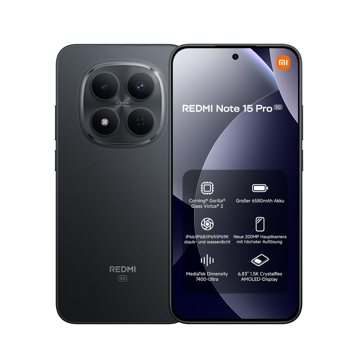 شاومي ريدمي نوت 15 برو 5جي – ذاكرة 12 جيجابايت + سعة تخزين 256 جيجابايت – موبايل – أسود