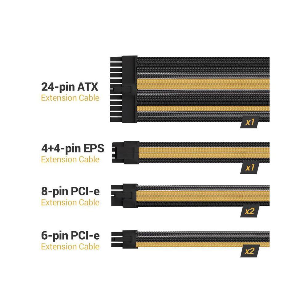 AZZA Power Supply Sleeved Cable ( Black & Gold ) Power Supply Cable Extension Kit with Extra-Sleeved - Black & Gold - Zayoom