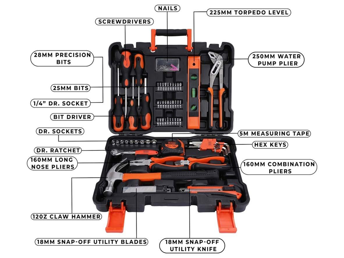 Black+Decker 154 Pieces Hand Tool Kit for Home & Office Use - Zayoom