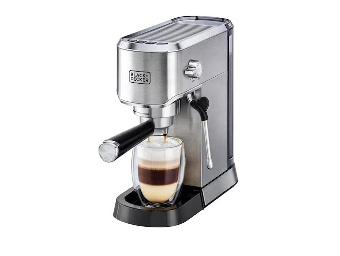 Black+Decker Manual Barista Pump Espresso Coffee Machine 1450W - Silver - Zayoom