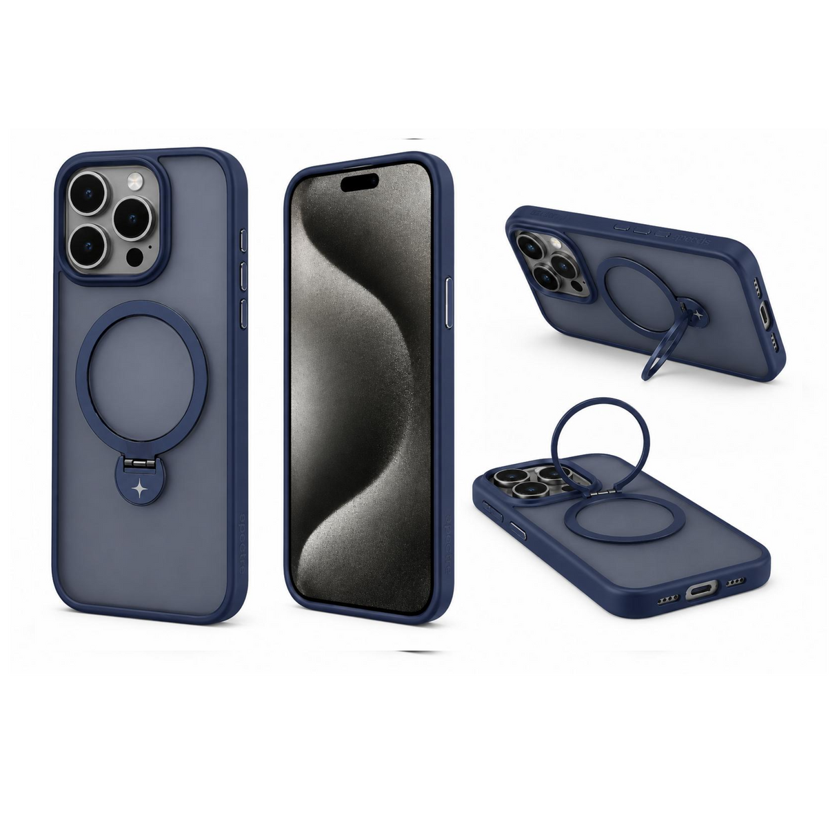Spectre Stealth Case For iPhone 15 Pro With Kick Stand - Deep Sea Blue
