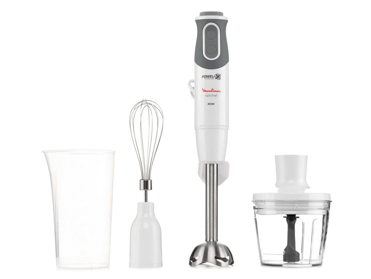 Moulinex Optichef Hand Blender 800W 20 Speed Settings + Pulse with Beaker 800ML and Chopper 500ML - Stainless Steel - Zayoom