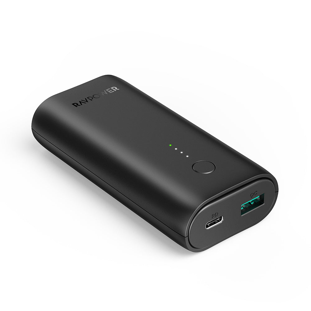 راف باور RP-PB205DGR - باور بانك - 10000 مللي أمبير PD + QC 20 وات - أسود