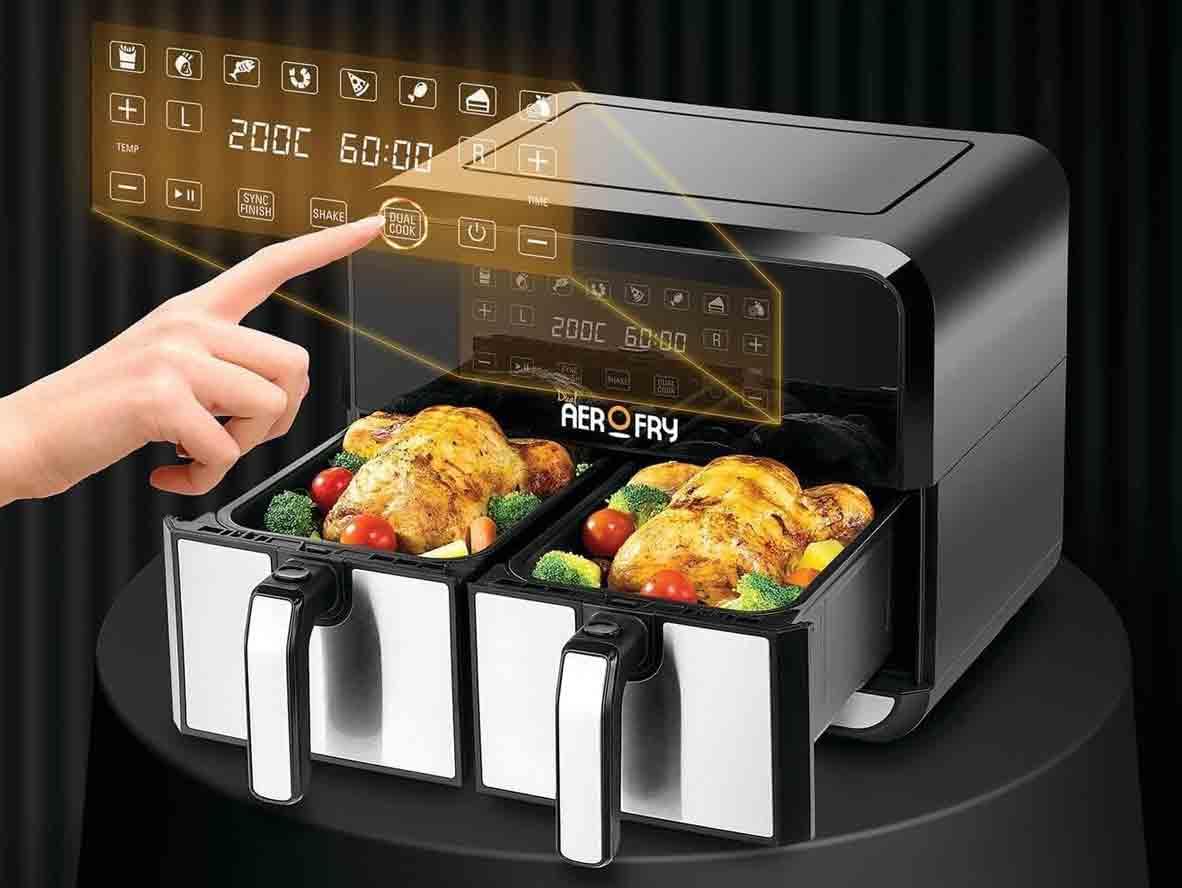 BLACK+DECKER Digital Dual Zone Air Fryer 4L+4L Capacity With Rapid Hot Air Circulation - 1700W - Zayoom