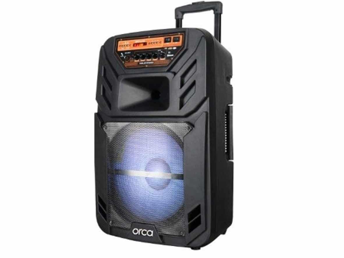 Orca Rechargeable Bluetooth Trolley Speaker 80W RMS with Wireless Microphone and Remote Control - Zayoom