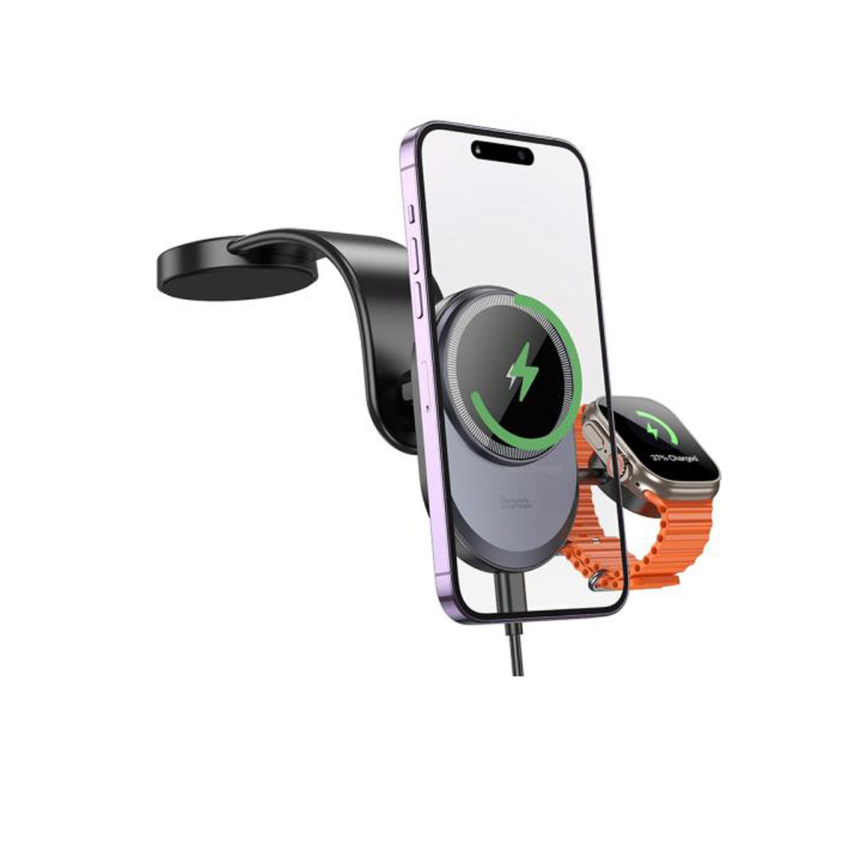 Hoco HW28 Excelso 2 in 1 Car Center Console Wireless Fast Charging Holder - Black Grey - Zayoom