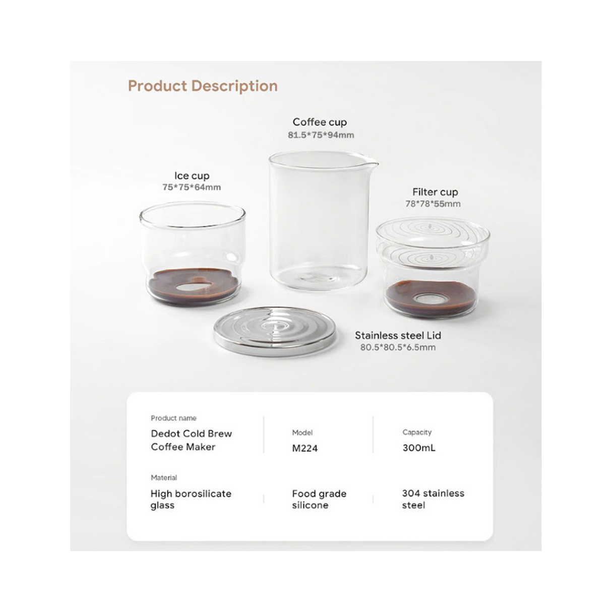 iCafilas Portable Cold Brew Coffee Maker 300ml Borosilicate Glass Dripper With Stainless Steel Filter