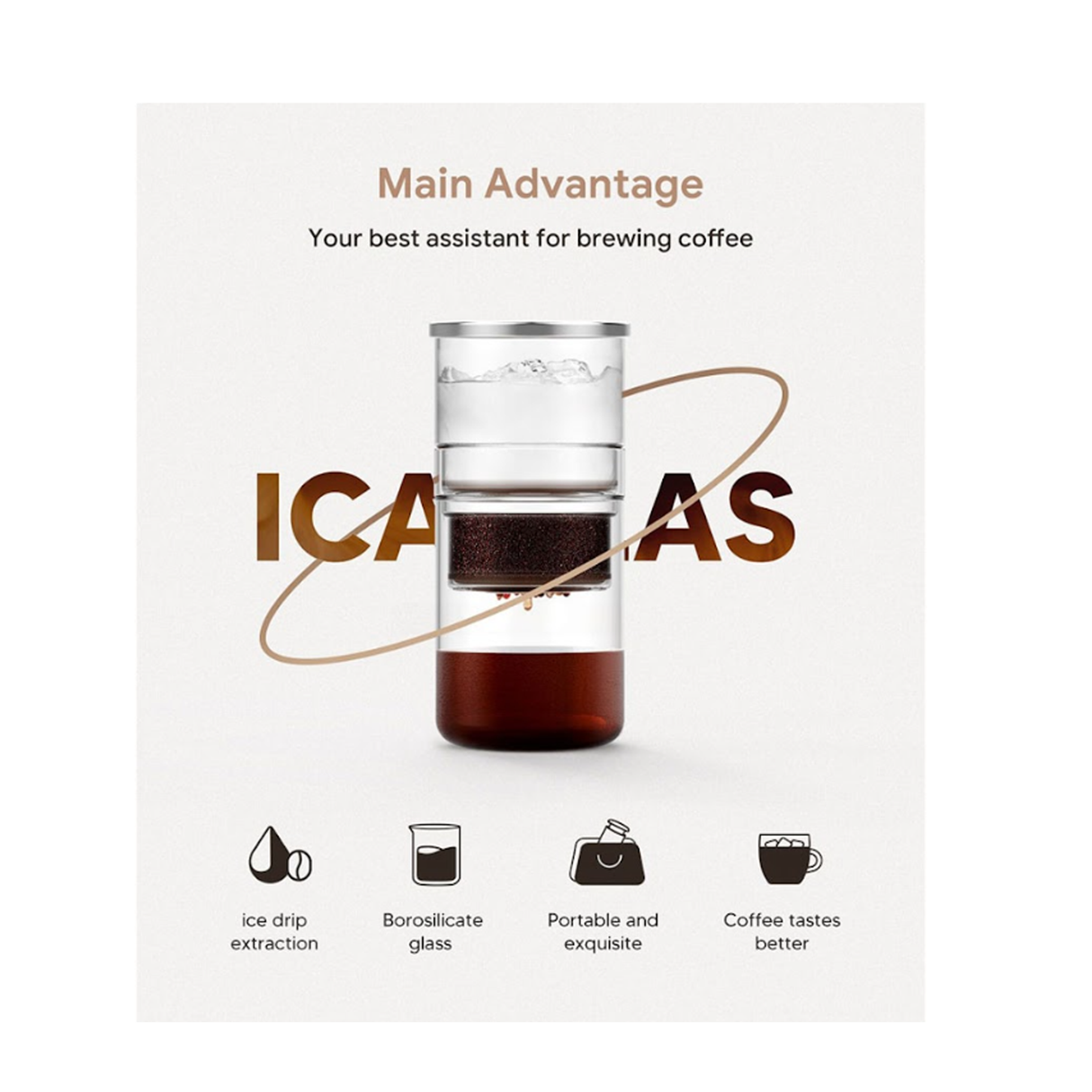 iCafilas Portable Cold Brew Coffee Maker 300ml Borosilicate Glass Dripper With Stainless Steel Filter