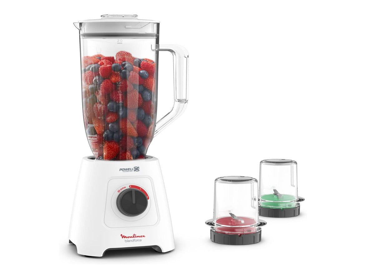 Moulinex Blendforce XXL Plastic Jar Blender Mixer with Ultra High Capacity 2.8 Liter 6 Powelix Blades and Ice Crush Function - 600W - Zayoom