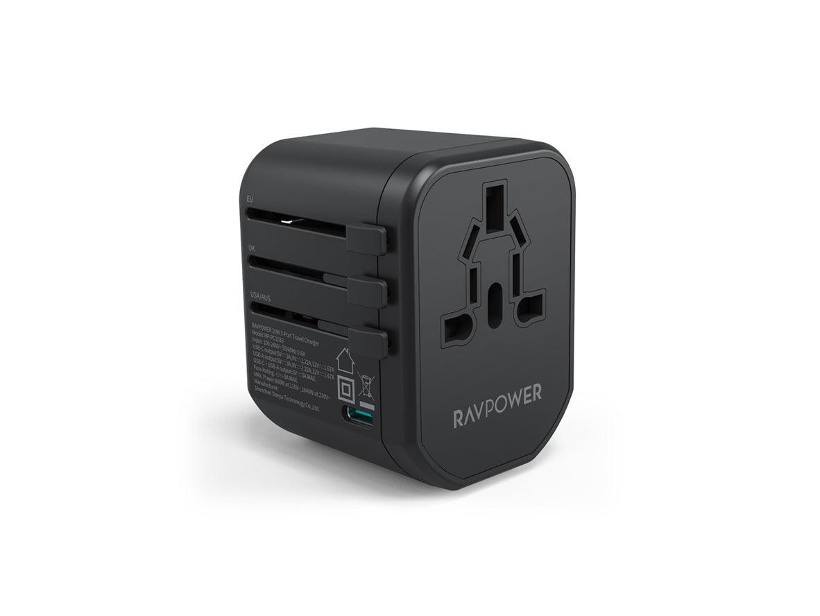 RAVPower RP-PC1033 PD Pioneer 20W - 3-Port Travel Charger - Black - Zayoom