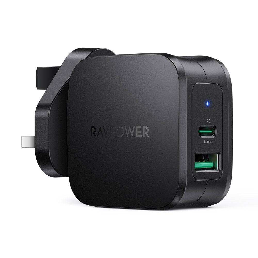 RAVPower PD Pioneer 30W 2-Port Wall Charger UK - Black - Zayoom