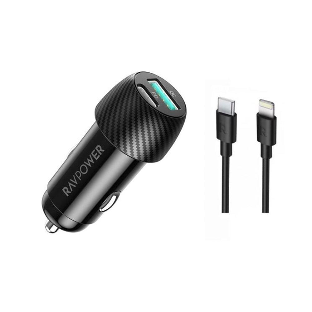 RavPower RP-VC031 - 49W Car Chargerr + 1m PD Lightning Cable - Black - Zayoom