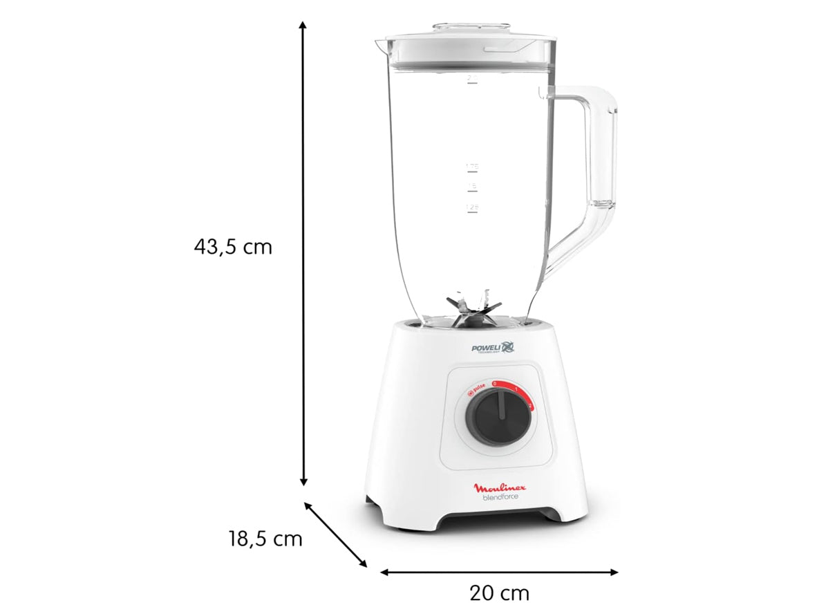 Moulinex Blendforce XXL Plastic Jar Blender Mixer with Ultra High Capacity 2.8 Liter 6 Powelix Blades and Ice Crush Function - 600W - Zayoom