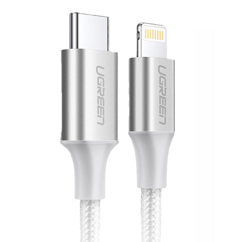 UGREEN 70523 USB-C To Lightning M/M Cable Aluminum Shell Braided 1M - Silver - Zayoom