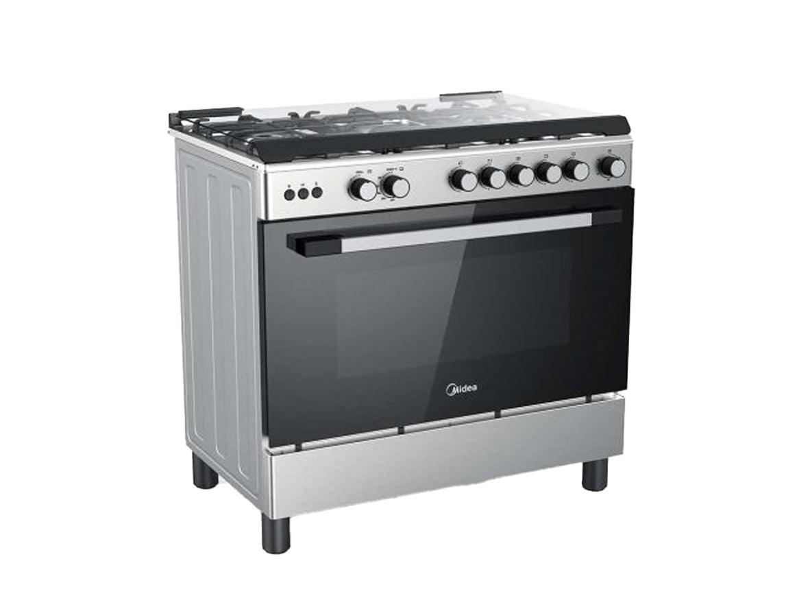 Midea Gas Burner Cooker - 90x60 - 5 Burner With Fan - Silver - Zayoom