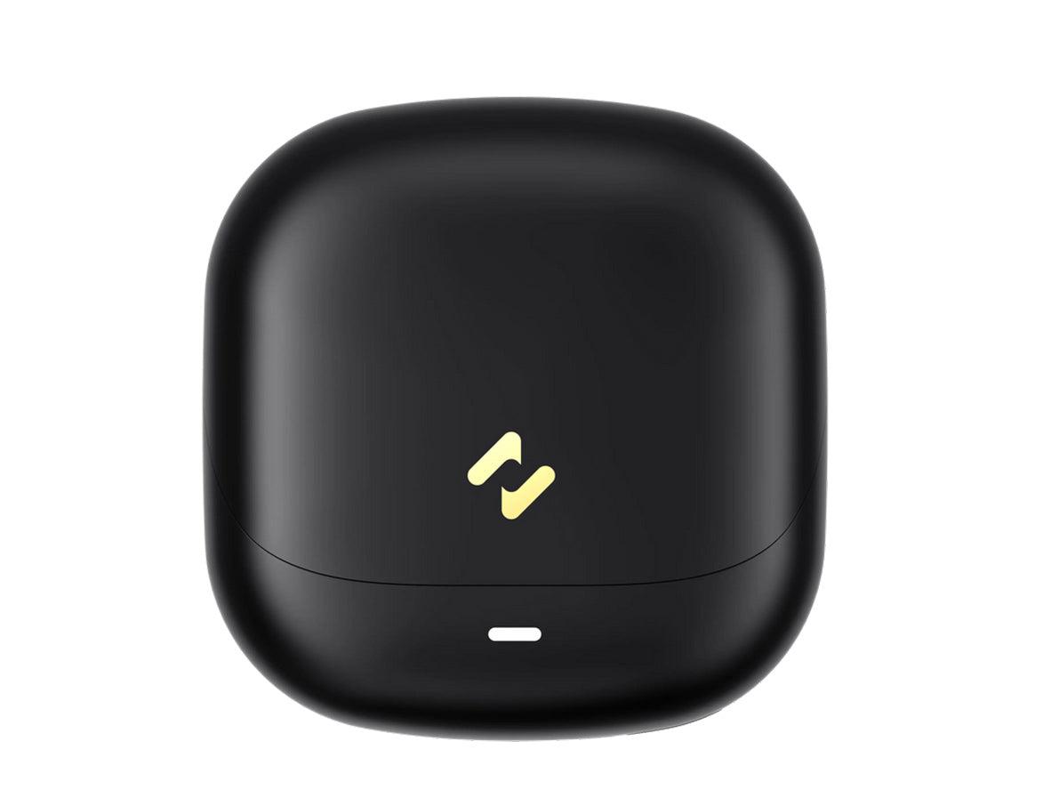Havit TW905 Audio Earbuds in Matte Black featuring a minimalist pebble-shaped charging case with a premium gold logo, ergonomic semi-in-ear buds with gold accents for a secure and stylish fit - Expert-Verified Quality Zayoom Guaranteed