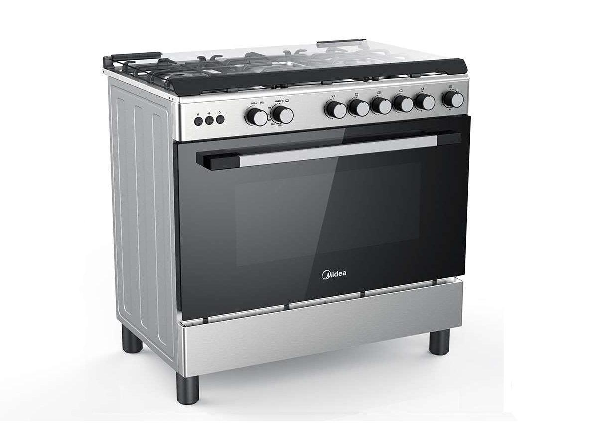 Midea Gas Burner Cooker - 90x60 - 5 Burner With Fan - Silver - Zayoom