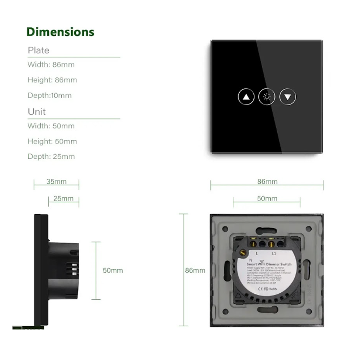 Smart WiFi Smart Dimmer Switch - Black