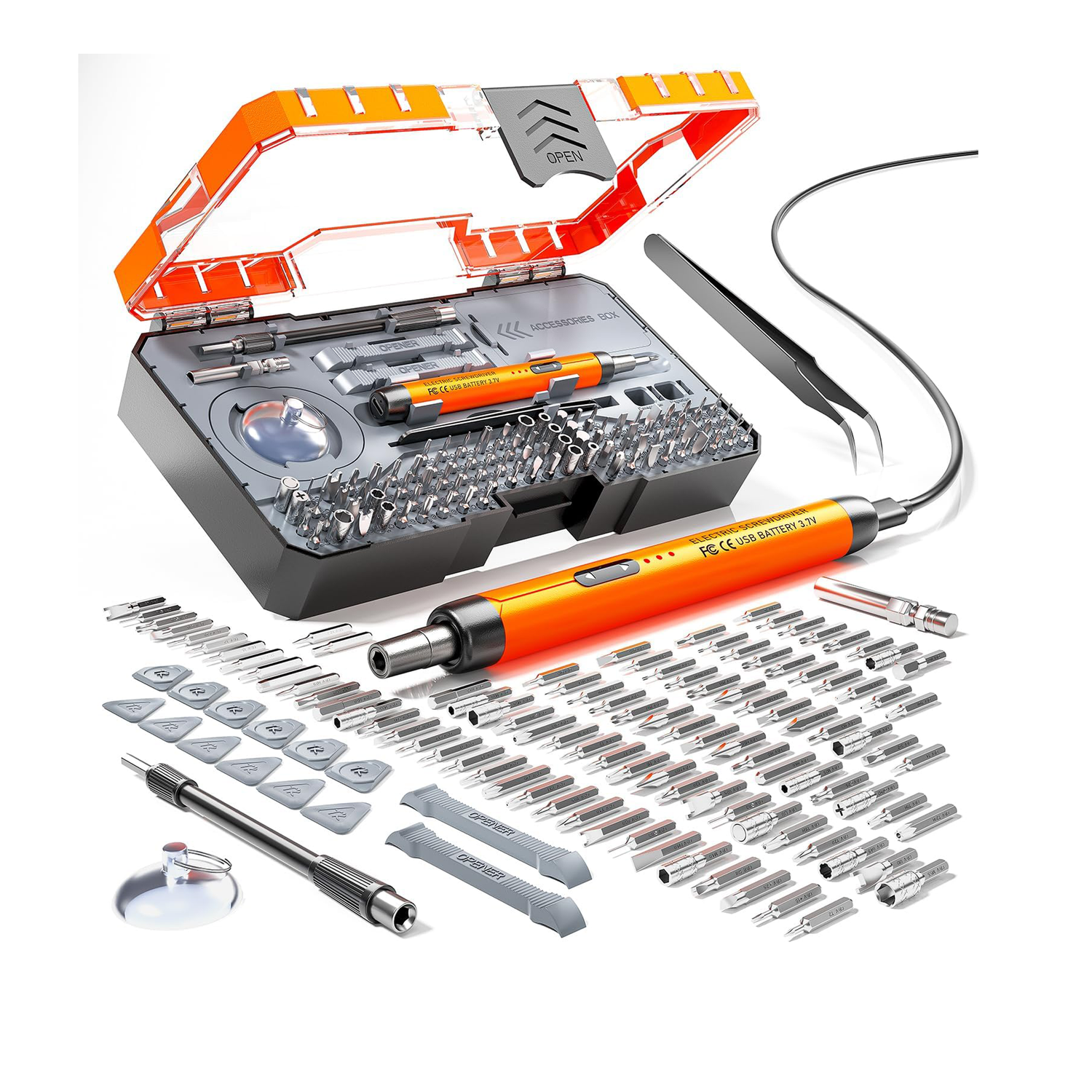 طقم مفك كهربائي متعدد الوظائف 120 في 1 مع بطارية قابلة لإعادة الشحن 500 مللي أمبير وسرعة 150 دورة في الدقيقة وشحن تايب-سي ورؤوس دقيقة وأدوات حقيبة محمولة