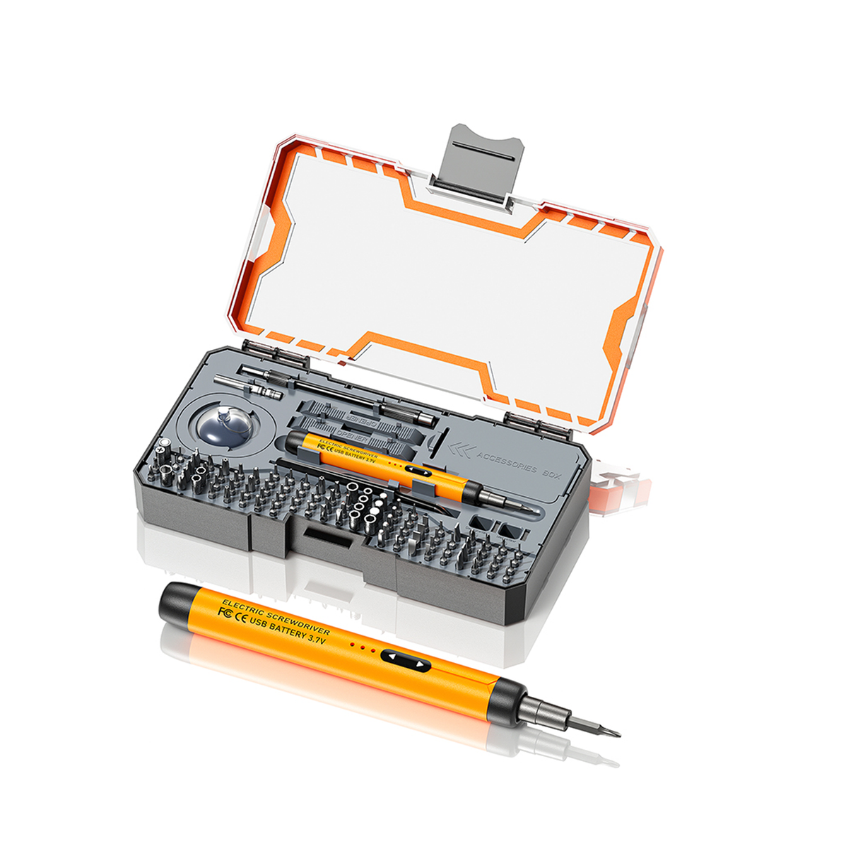 طقم مفك كهربائي متعدد الوظائف 120 في 1 مع بطارية قابلة لإعادة الشحن 500 مللي أمبير وسرعة 150 دورة في الدقيقة وشحن تايب-سي ورؤوس دقيقة وأدوات حقيبة محمولة