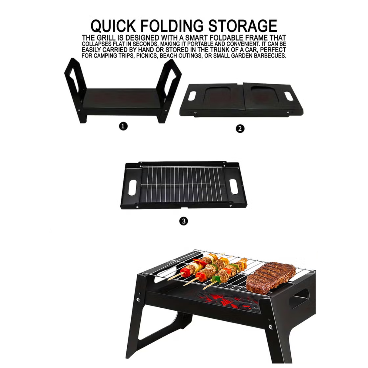 شواية فحم قابلة للطي – شواية باربيكيو محمولة من الستانلس ستيل