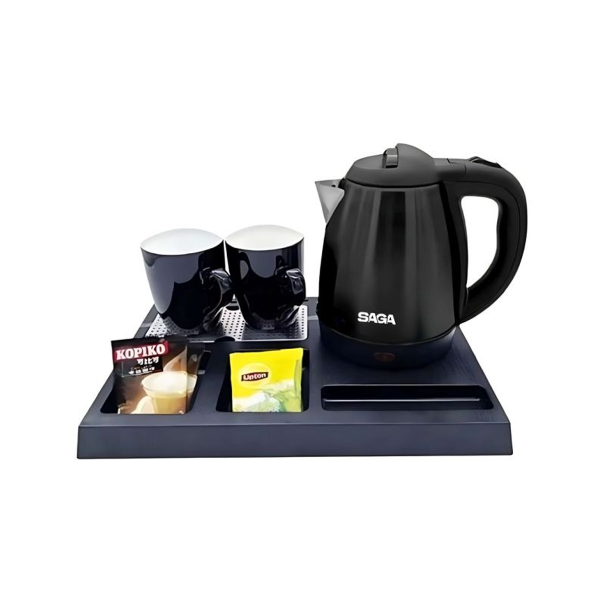 ساجا طقم غلاية كهربائية 1350 واط مع صينية وكوبين – أسود