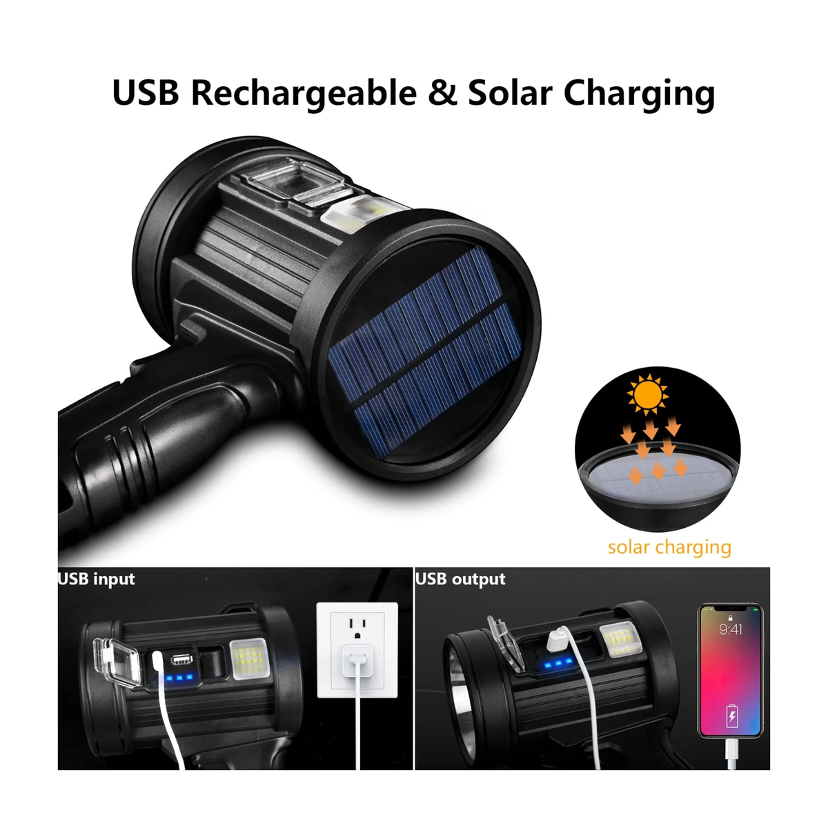 Ultra Bright 1700 Lumens Rechargeable Solar Flashlight Torch & Powerba ...