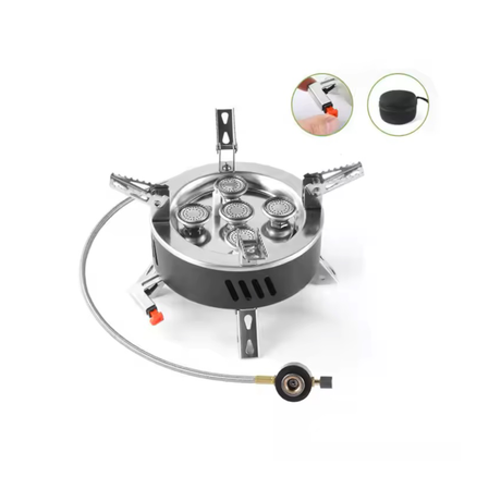 موقد غاز قوي للتخييم بخمسة شعلات مع حقيبة تخزين قابلة للتعديل والطي - 11000 وات