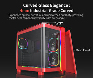 Montech KING 95 Pro  Curved Tempered Glass ATX Mid-Tower Gaming PC Case - Red (6 ARGB Fans Included)