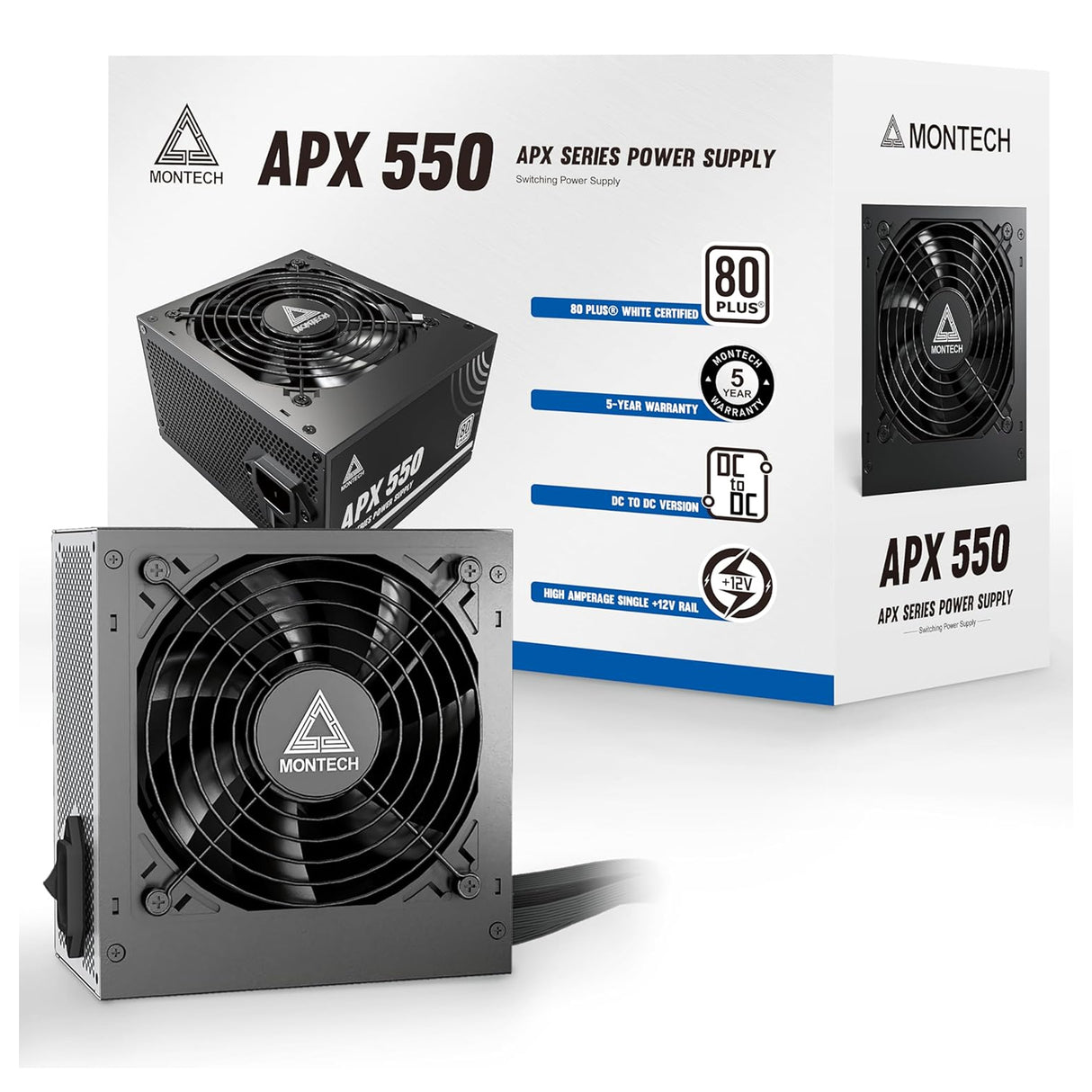 Montech APX 550W 80 PLUS White Gaming Power Supply - Black