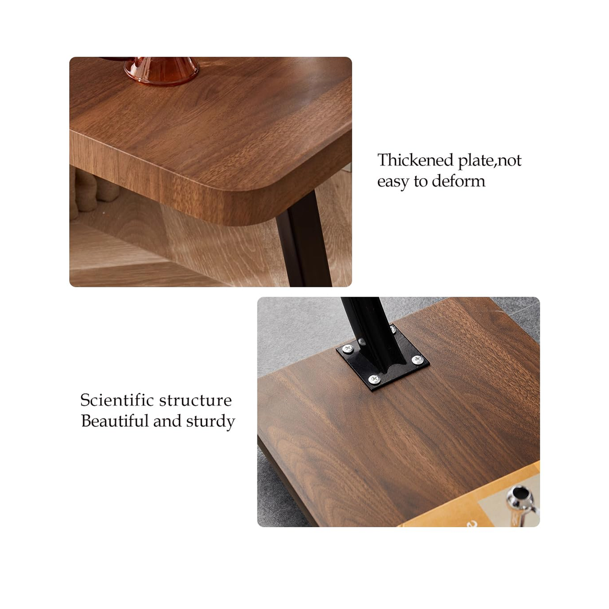 2-Tier End Table - Solid Wood C-Shaped Side Table