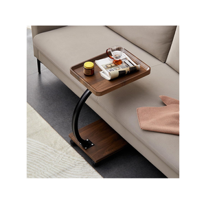 2-Tier End Table - Solid Wood C-Shaped Side Table