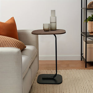 Modern C-Shaped Side Table Coffee Table with Wooden Top, & Metal Base - 28 × 38 × 58 cm - Space-Saving Sofa & Bedside Table - 28 × 38 × 58 cm - Brown