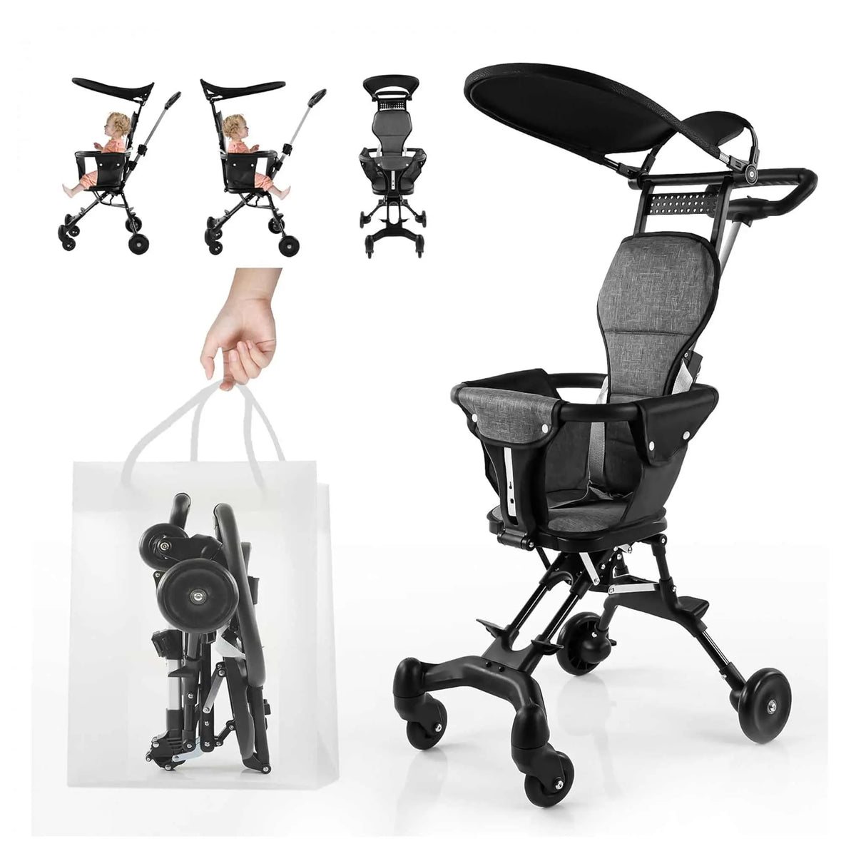 عربة أطفال محمولة - أسود