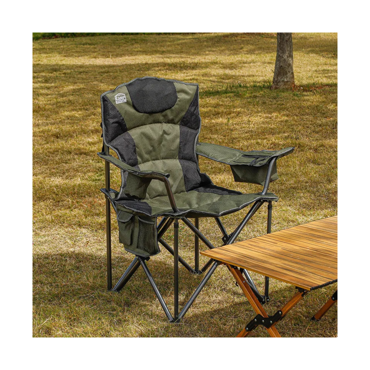 Heavy Duty Foldable Camping Chair for Outdoors with Side Pocket & Cup Holder 175KG Load Capacity