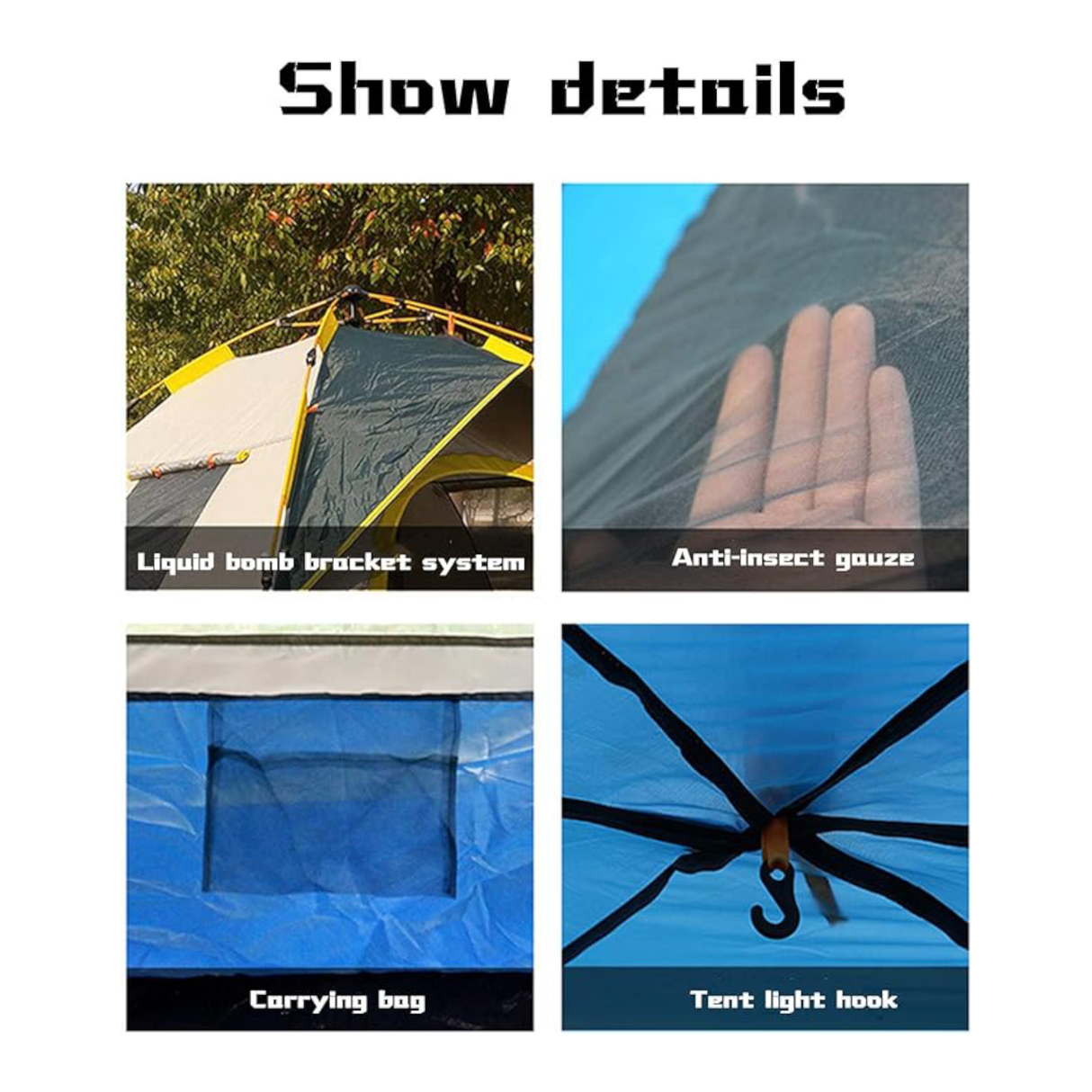 خيمة خارجية قابلة للطي الفوري مع مظلة شمسية لأربعة أشخاص - 210 × 210 × 140 سم - أزرق
