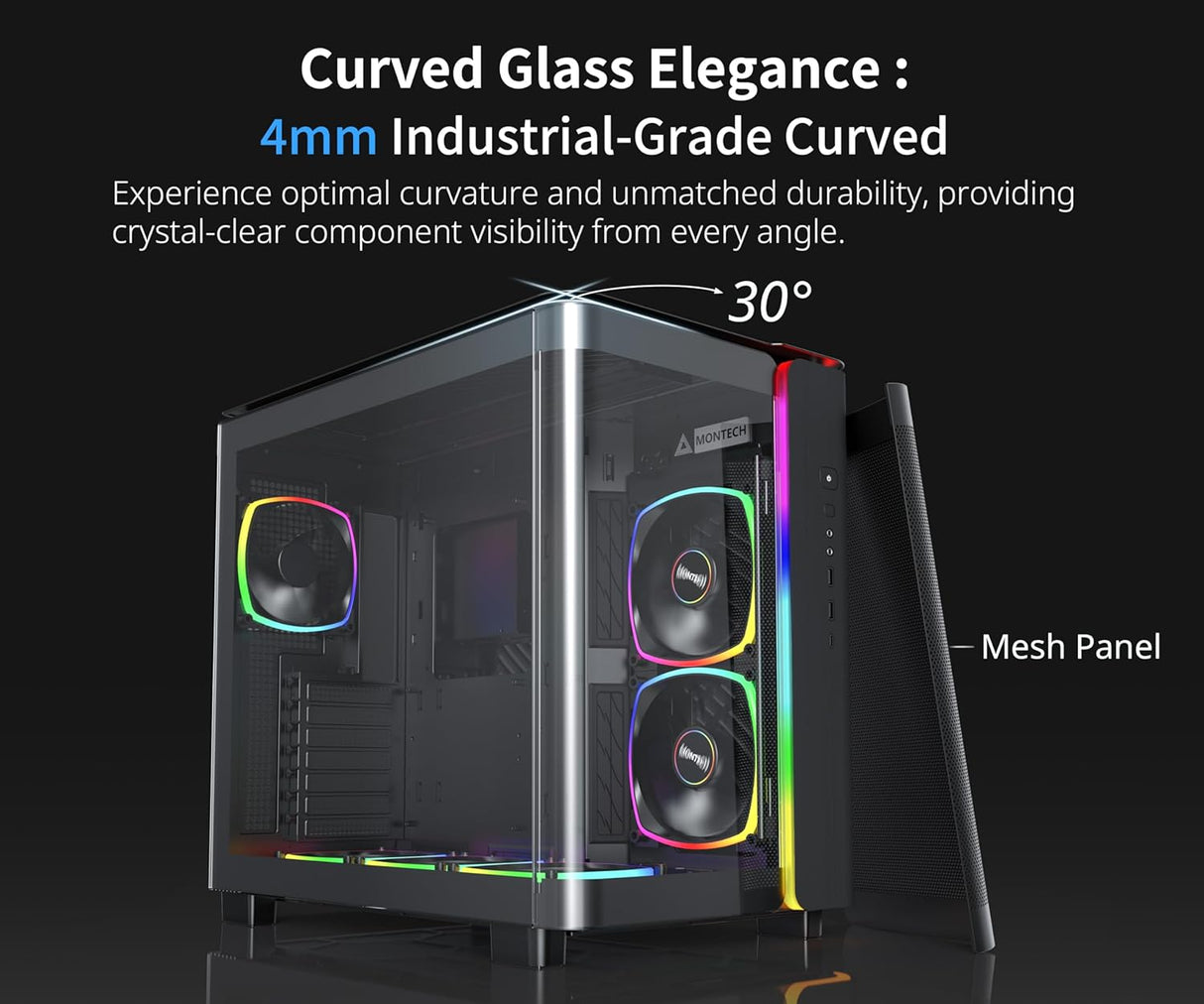 MONTECH KING 95 PRO Curved Tempered Glass ATX Mid-Tower Gaming PC Case - Black (6 ARGB Fans Included)
