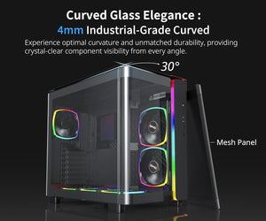 MONTECH KING 95 PRO Curved Tempered Glass ATX Mid-Tower Gaming PC Case - Black (6 ARGB Fans Included)
