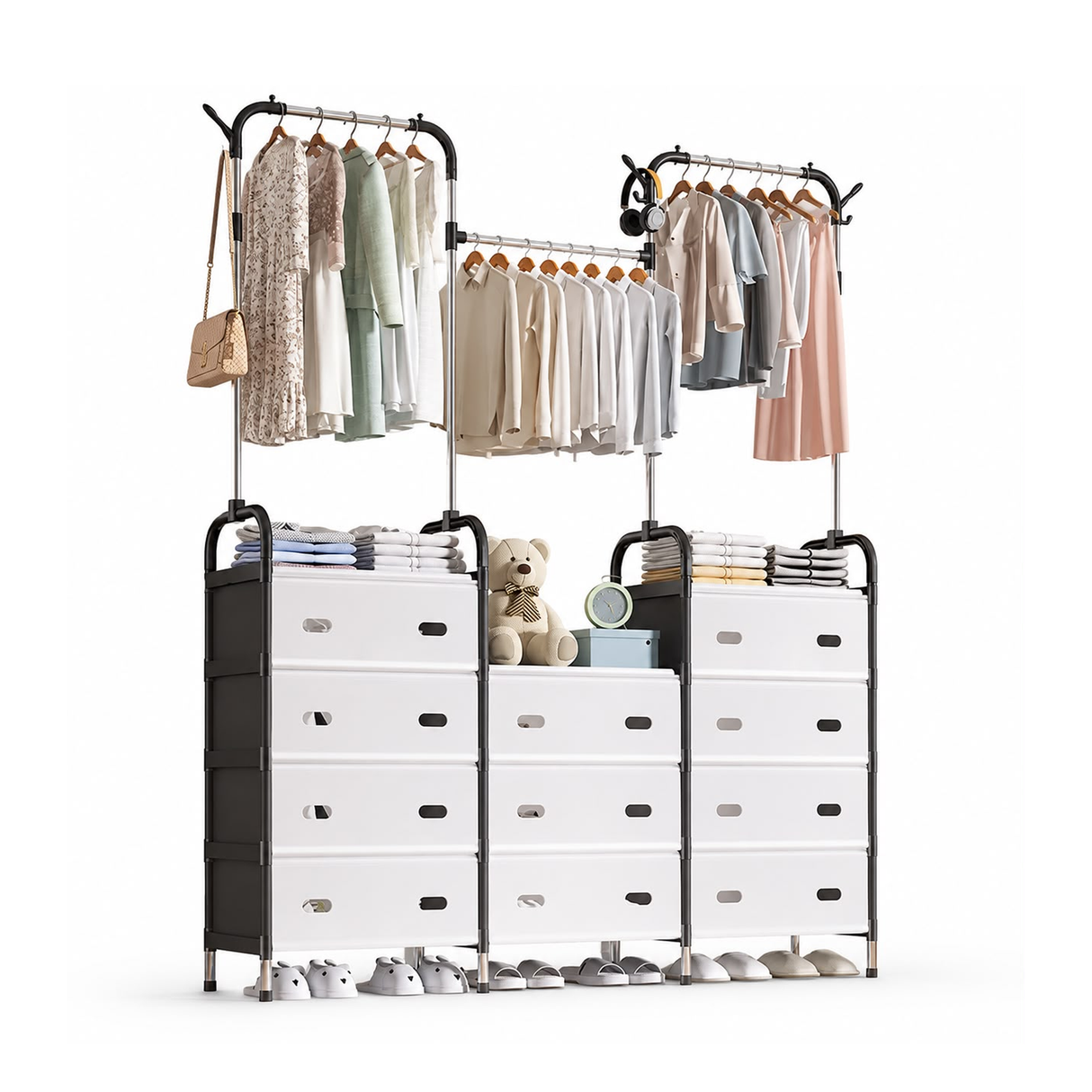 3-Tier Clothes Storage & Garment Rack With Drawers