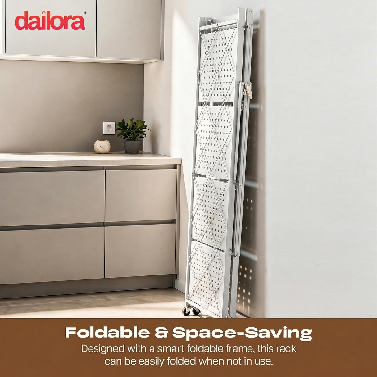 5-Tier Multipurpose Foldable Kitchen Storage Rack with Wheels - White