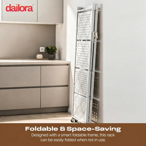 5-Tier Multipurpose Foldable Kitchen Storage Rack with Wheels - White