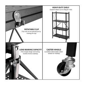 4-Tier Multipurpose Foldable Kitchen Storage Rack with Wheels - Black