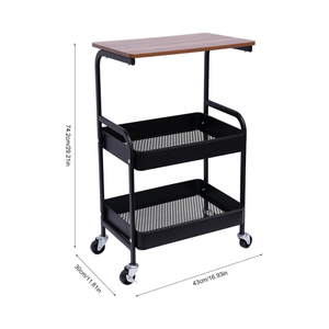 3 Tier Rolling Cart with Tabletop - Black